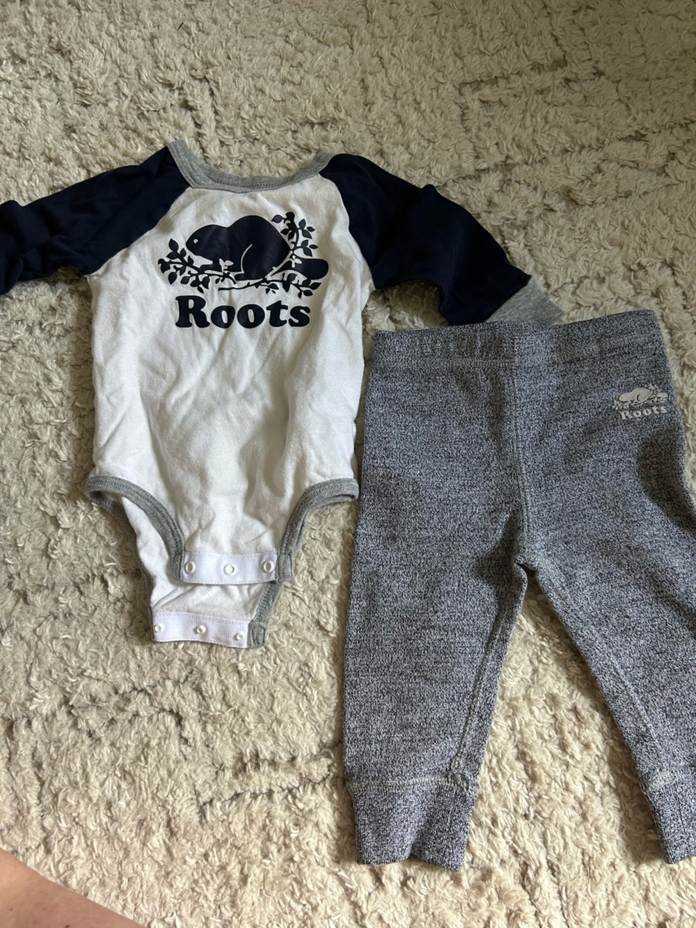 Roots Baby White and Gray Two-Piece Set